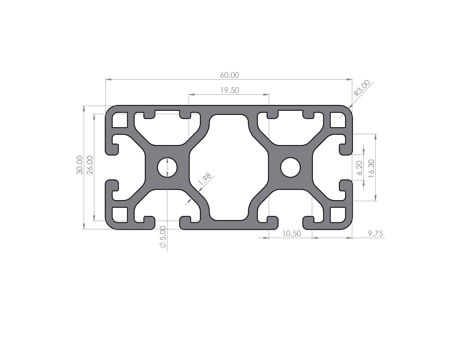 Aluminum profile 30x60 Groove 6 I-type Lightweight 2N